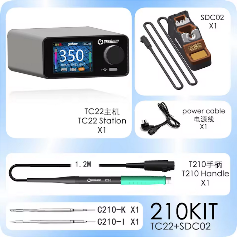 Geeboon TC22 240W Digital Soldering Station Kit with JBC-Compatible C245/C210/C115/T12 Handles, Color LCD Temperature Display, Sleep Mode for Phone Repair, BGA Rework, and Electronics Soldering