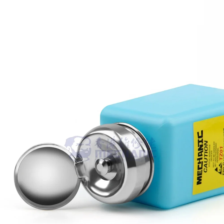 MECHANIC TZ01 Blue ESD Anti-Static Alcohol Dispenser Bottle 180ml – One-Touch Pump Solvent Dispenser for IPA, Flux Remover, PCB Cleaning, Phone Repair & Electrostatic Brush Use"