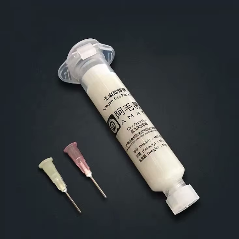 AMAOE M50 Halogen-Free No-Clean Solder Paste Flux 10cc White Syringe with Precision Needle – High Viscosity RMA Flux for BGA Reballing, Phone Motherboard IC Repair, PCB SMD Soldering