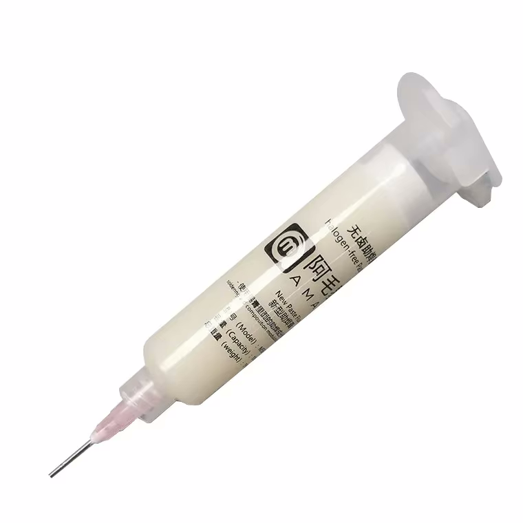 AMAOE M50 Halogen-Free No-Clean Solder Paste Flux 10cc White Syringe with Precision Needle – High Viscosity RMA Flux for BGA Reballing, Phone Motherboard IC Repair, PCB SMD Soldering