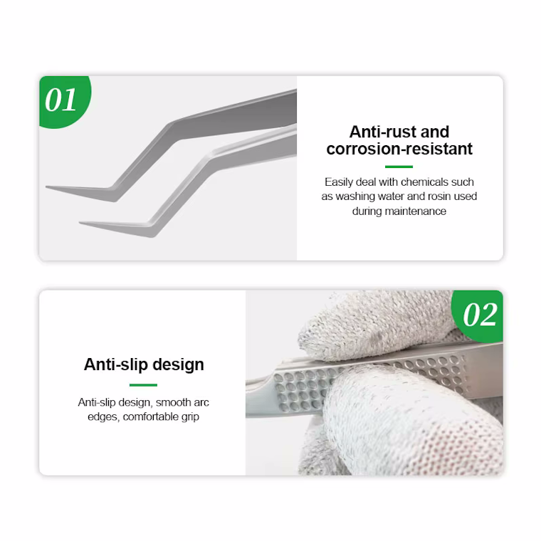 RELIFE ST-20 Precision Angled Tweezers with Anti-Slip Grip Stainless Steel Bent Tip Tweezers for Phone Repair, Chip Placement, BGA Soldering, and Electronics Micro Work "RELIFE ST-20 Precision Angled Tweezers with Anti-Slip Grip – Stainless Steel Bent Tip Tweezers for Phone Repair, Chip Placement, BGA Soldering, and Electronics Micro Work