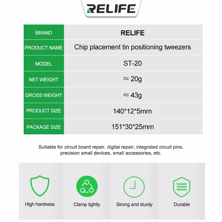 RELIFE ST-20 Precision Angled Tweezers with Anti-Slip Grip Stainless Steel Bent Tip Tweezers for Phone Repair, Chip Placement, BGA Soldering, and Electronics Micro Work "RELIFE ST-20 Precision Angled Tweezers with Anti-Slip Grip – Stainless Steel Bent Tip Tweezers for Phone Repair, Chip Placement, BGA Soldering, and Electronics Micro Work