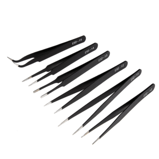 Anti-Static ESD Precision Tweezers Set (ESD-10, ESD-11, ESD-12, ESD-13, ESD-14, ESD-15) Black Stainless Steel Tweezers for Phone Repair, Electronics, SMD, and Jewellery Work