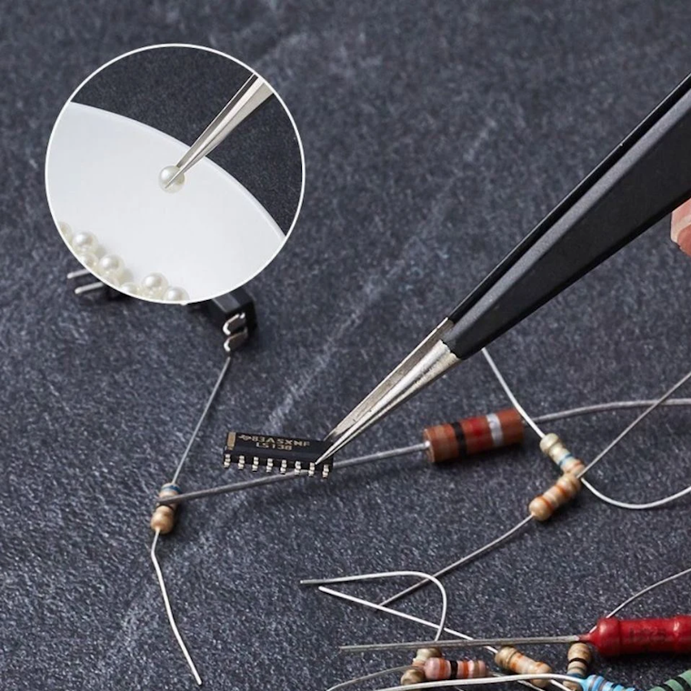 Anti-Static ESD Precision Tweezers Set (ESD-10, ESD-11, ESD-12, ESD-13, ESD-14, ESD-15) Black Stainless Steel Tweezers for Phone Repair, Electronics, SMD, and Jewellery Work