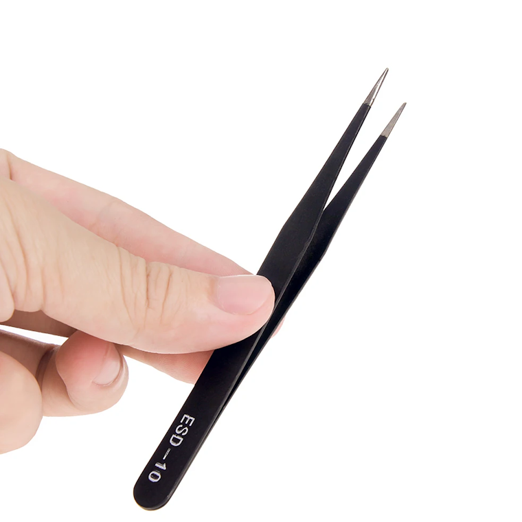 Anti-Static ESD Precision Tweezers Set (ESD-10, ESD-11, ESD-12, ESD-13, ESD-14, ESD-15) Black Stainless Steel Tweezers for Phone Repair, Electronics, SMD, and Jewellery Work