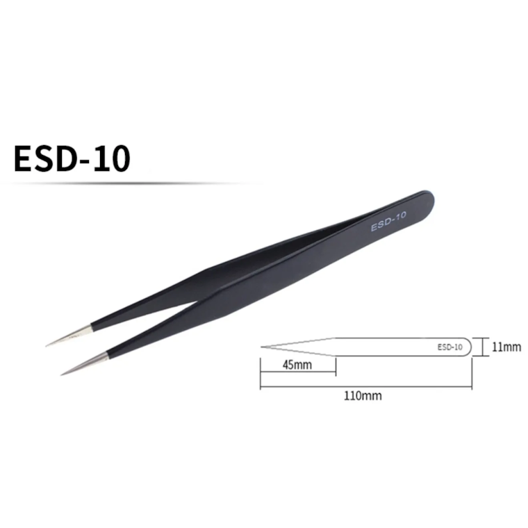 Anti-Static ESD Precision Tweezers Set (ESD-10, ESD-11, ESD-12, ESD-13, ESD-14, ESD-15) Black Stainless Steel Tweezers for Phone Repair, Electronics, SMD, and Jewellery Work