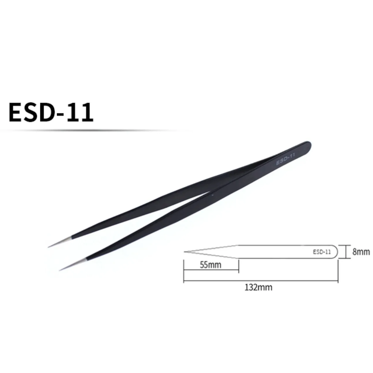 Anti-Static ESD Precision Tweezers Set (ESD-10, ESD-11, ESD-12, ESD-13, ESD-14, ESD-15) Black Stainless Steel Tweezers for Phone Repair, Electronics, SMD, and Jewellery Work
