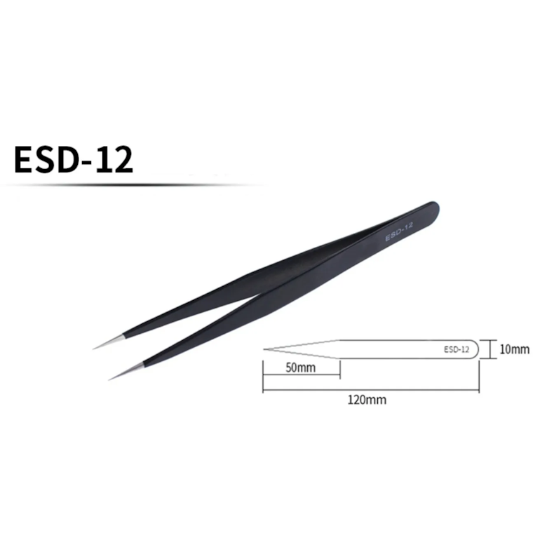 Anti-Static ESD Precision Tweezers Set (ESD-10, ESD-11, ESD-12, ESD-13, ESD-14, ESD-15) Black Stainless Steel Tweezers for Phone Repair, Electronics, SMD, and Jewellery Work