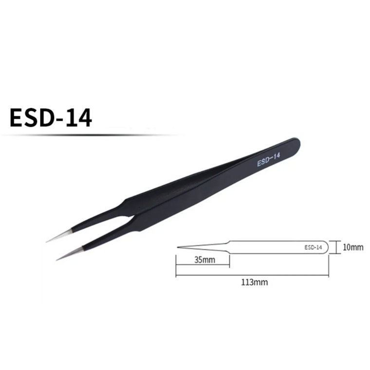 Anti-Static ESD Precision Tweezers Set (ESD-10, ESD-11, ESD-12, ESD-13, ESD-14, ESD-15) Black Stainless Steel Tweezers for Phone Repair, Electronics, SMD, and Jewellery Work
