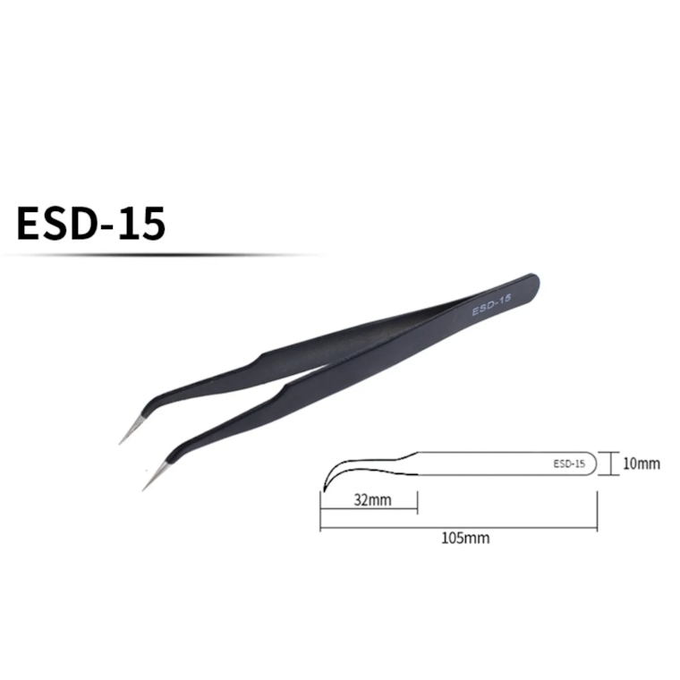 Anti-Static ESD Precision Tweezers Set (ESD-10, ESD-11, ESD-12, ESD-13, ESD-14, ESD-15) Black Stainless Steel Tweezers for Phone Repair, Electronics, SMD, and Jewellery Work