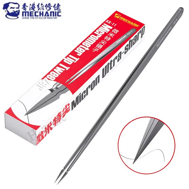 Precision stainless steel soldering tweezers with fine pointed tips