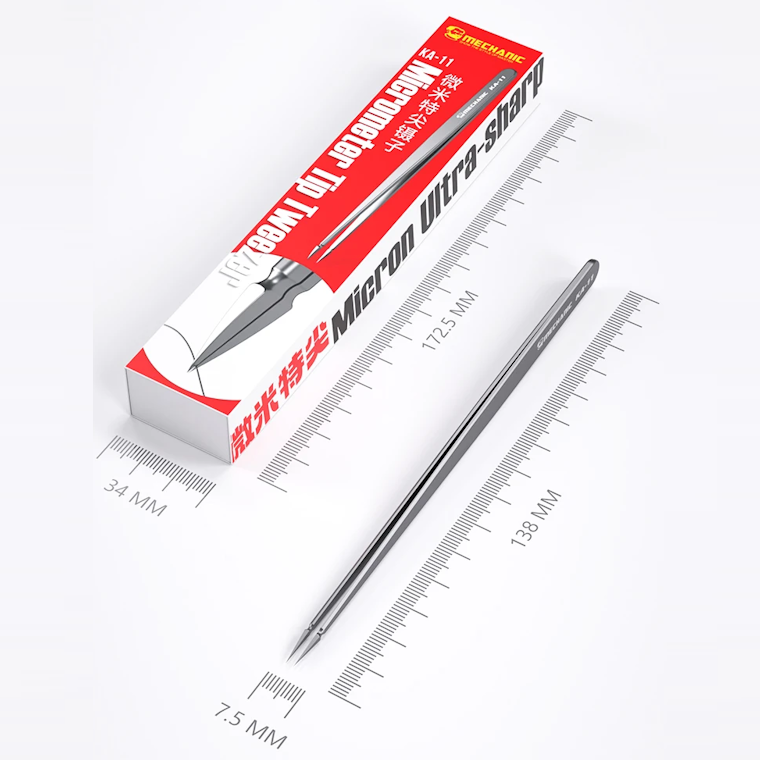 Precision stainless steel soldering tweezers with fine pointed tips