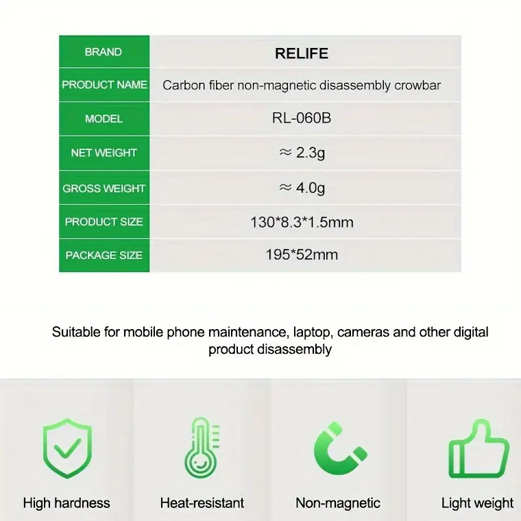 RELIFE RL-060B Carbon Fiber Anti-Static Pry Tool Spudger for Phone Repair, Laptop Disassembly, Non-Marring Opening Tool for iPhone, iPad, and Electronics Repair